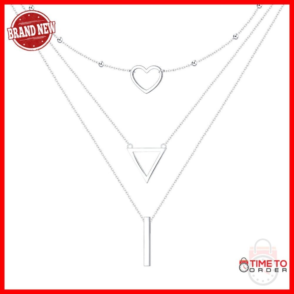 925 Sterling Silver Layered Adjustable Necklace, 16/18/20+2" Chain, Gift